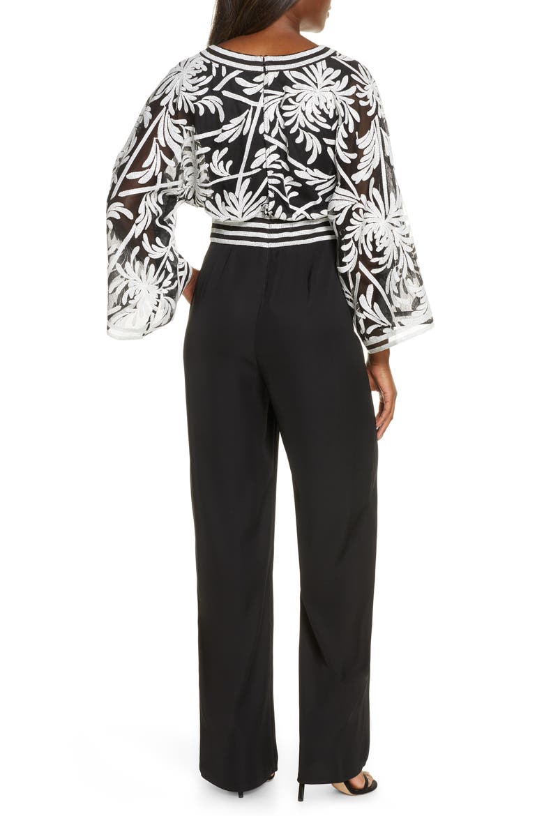 Lace Crepe Jumpsuit, Alternate, color, IVORY/ BLACK