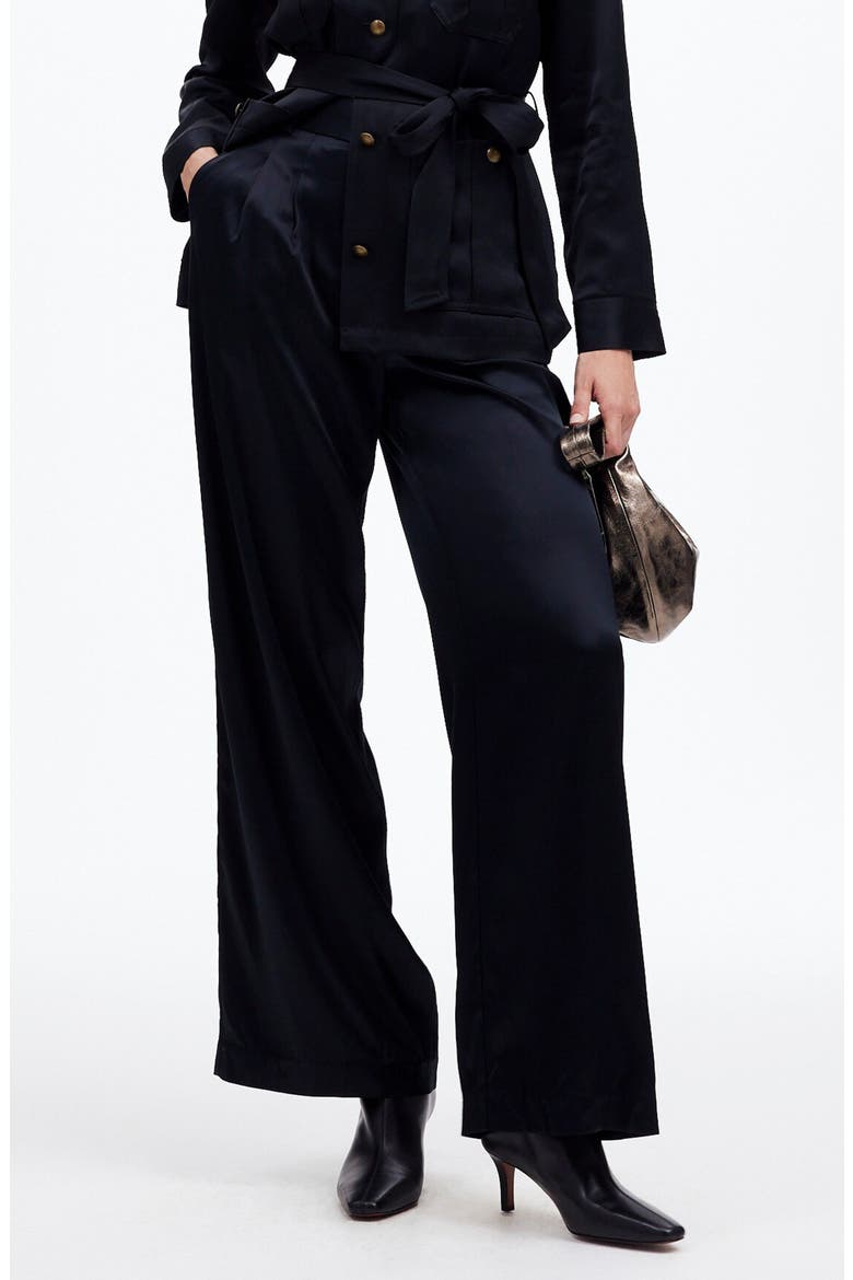 Superwide Leg Trousers in Stretch Satin, Main, color, TRUE BLACK