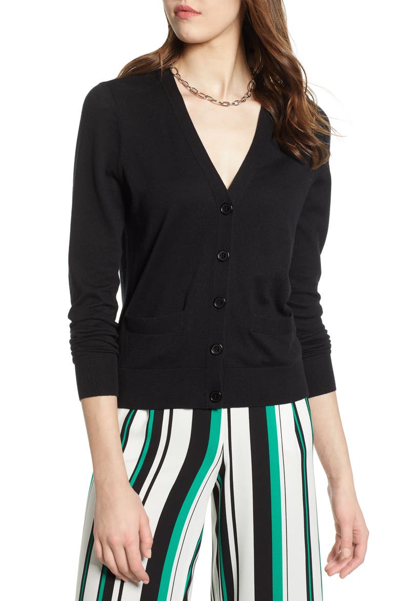 V-Neck Cardigan, Main, color, BLACK