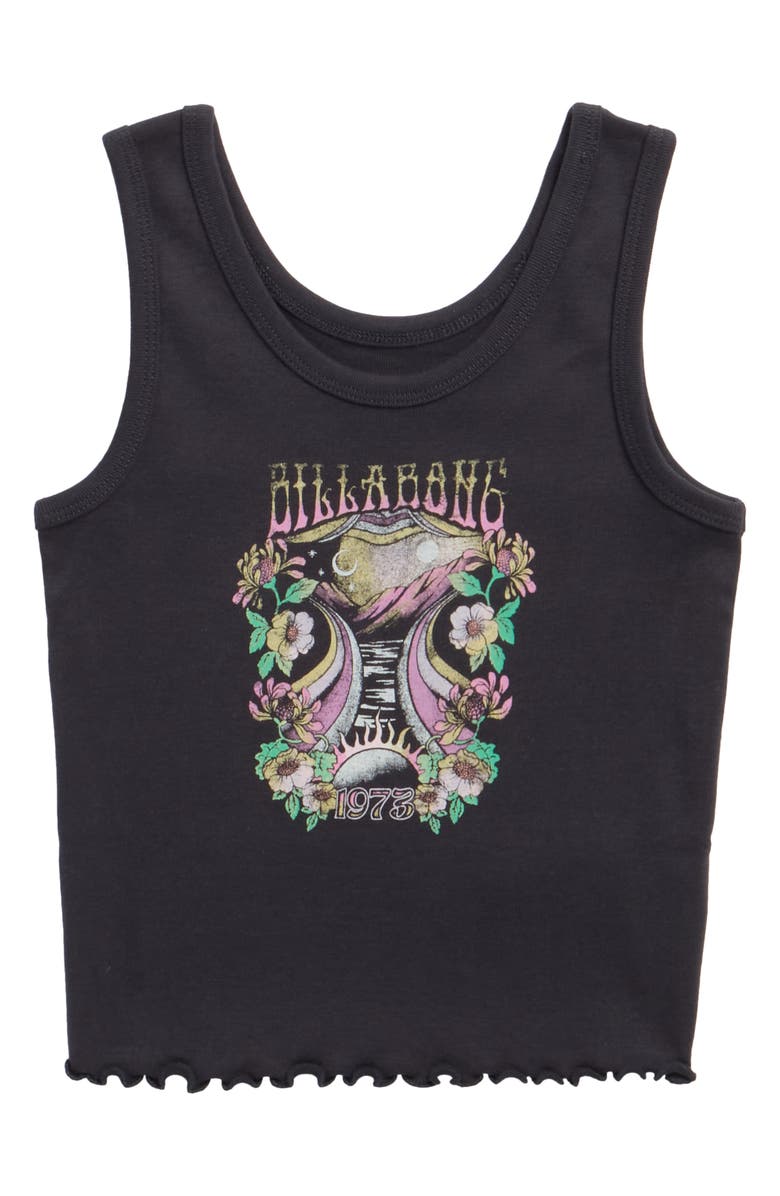 Billabong Kids' Wonderland Calls Crop Graphic Tank, Main, color, Black Sands