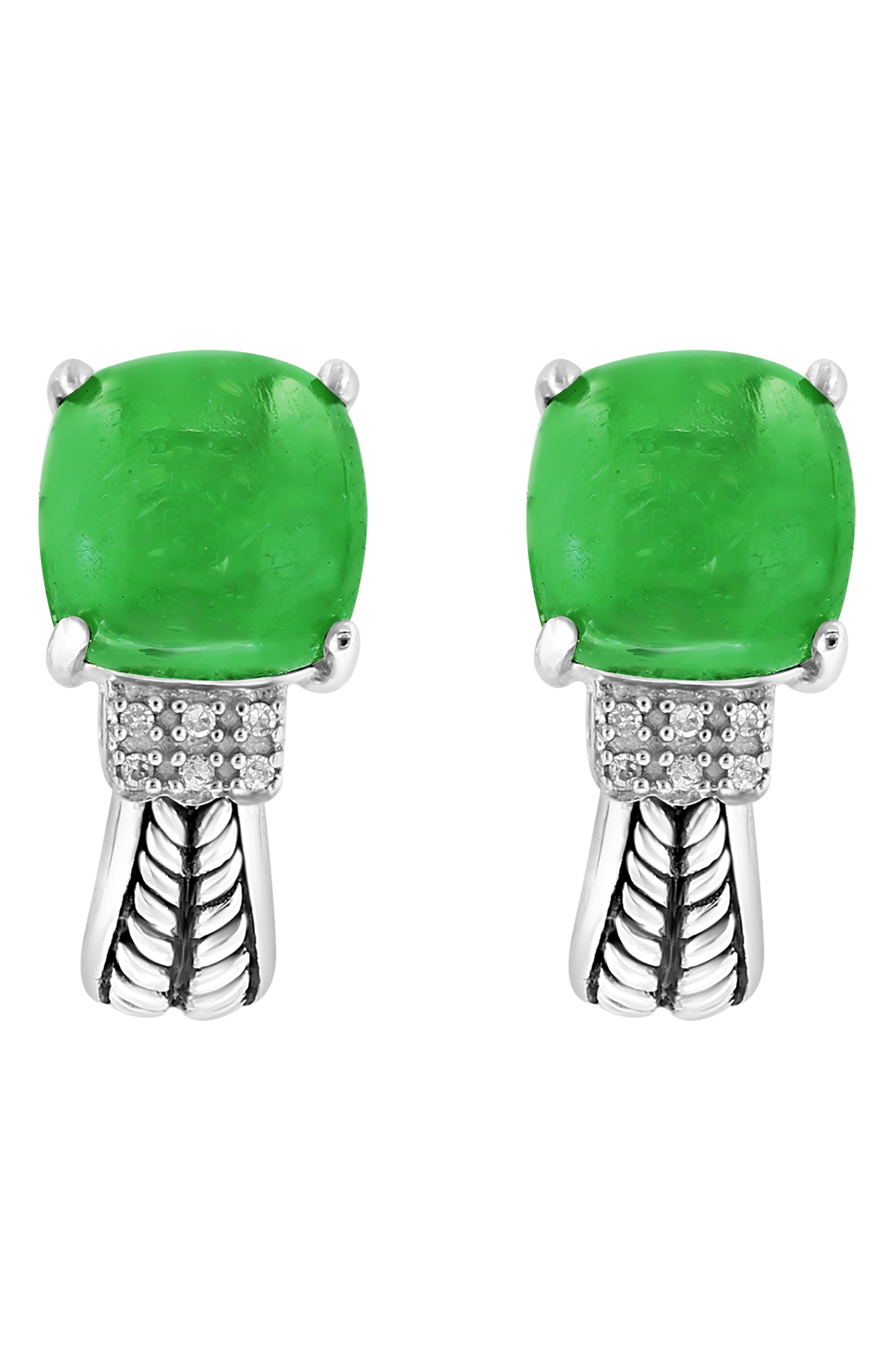 EFFY Sterling Silver Jade & Diamond Lever Back Earrings