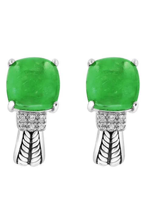 Sterling Silver Jade & Diamond Lever Back Earrings