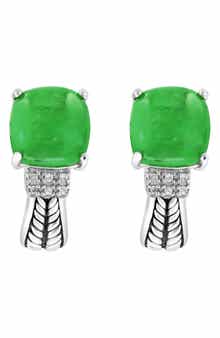 EFFY Sterling Silver Jade & Diamond Lever Back Earrings