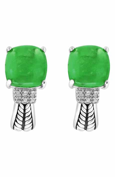 EFFY Sterling Silver Jade & Diamond Lever Back Earrings