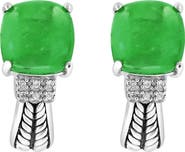 EFFY Sterling Silver Jade & Diamond Lever Back Earrings