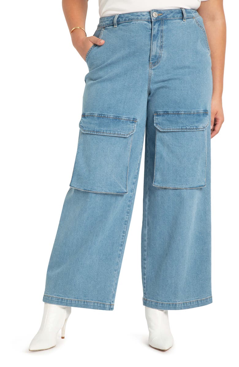 ELOQUII Wide Leg Cargo Jeans, Main, color, 