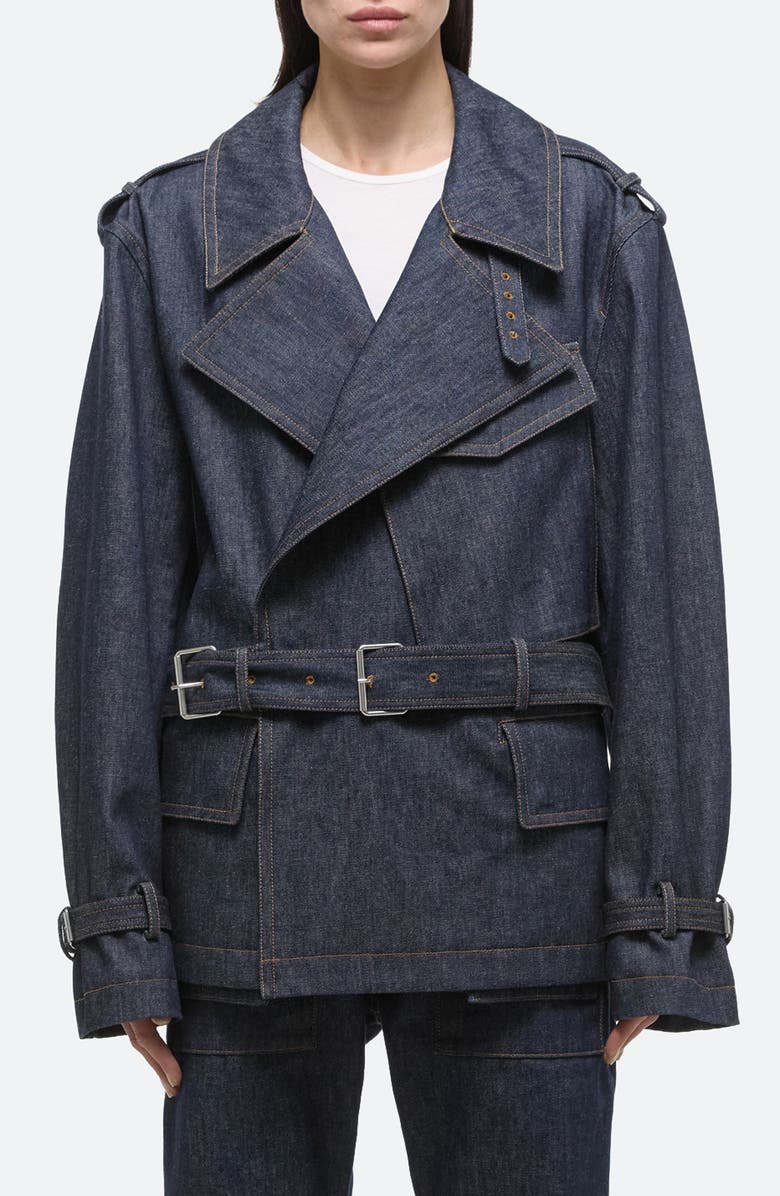 Helmut Lang CR Rider Arch Belted Denim Trench Jacket, Main, color,