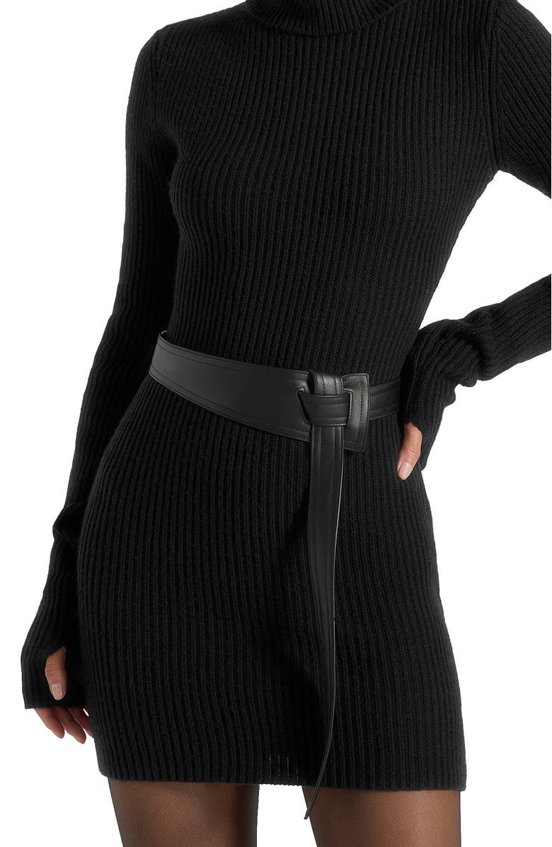 Manière De Voir Kalia Roll Neck Knitted Mini Dress With Belt, Alternate, color, Black