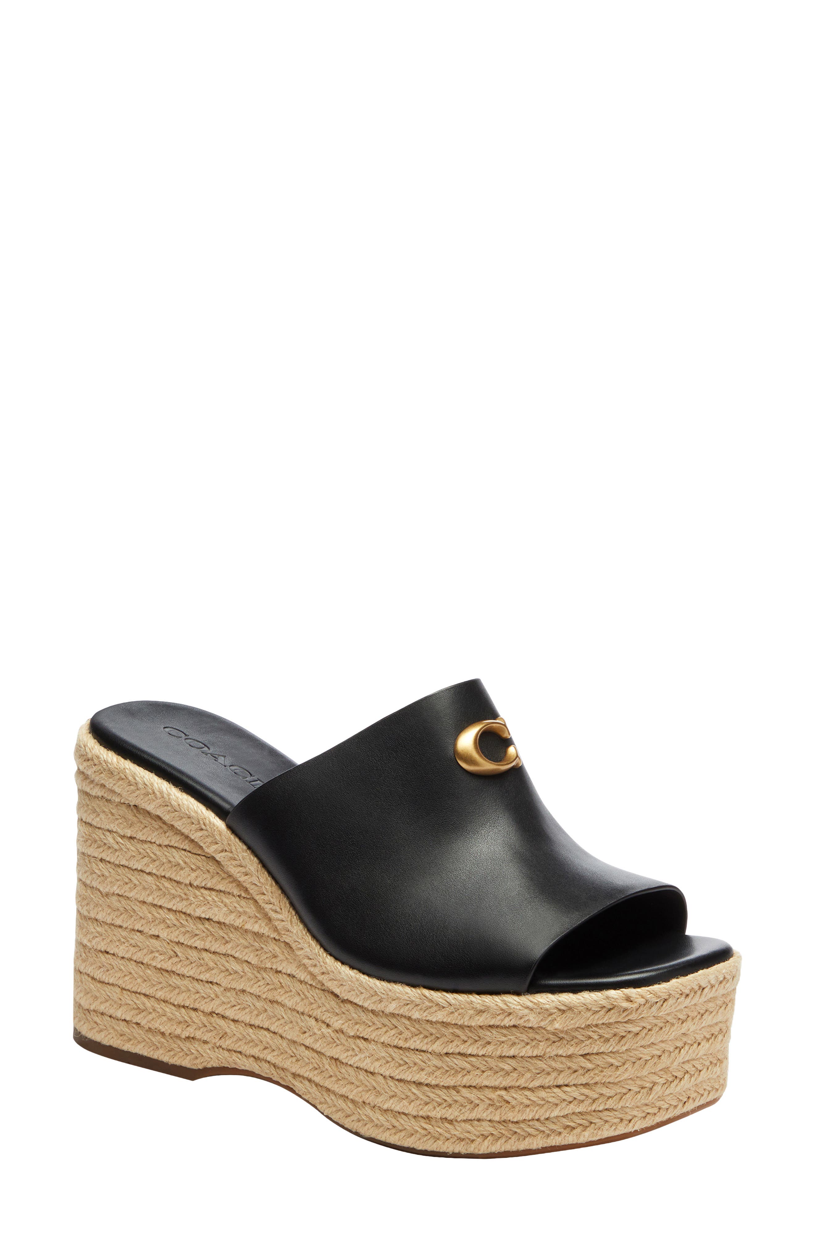 COACH Espadrille Platform Wedge Slide Sandal, Main, color, Black