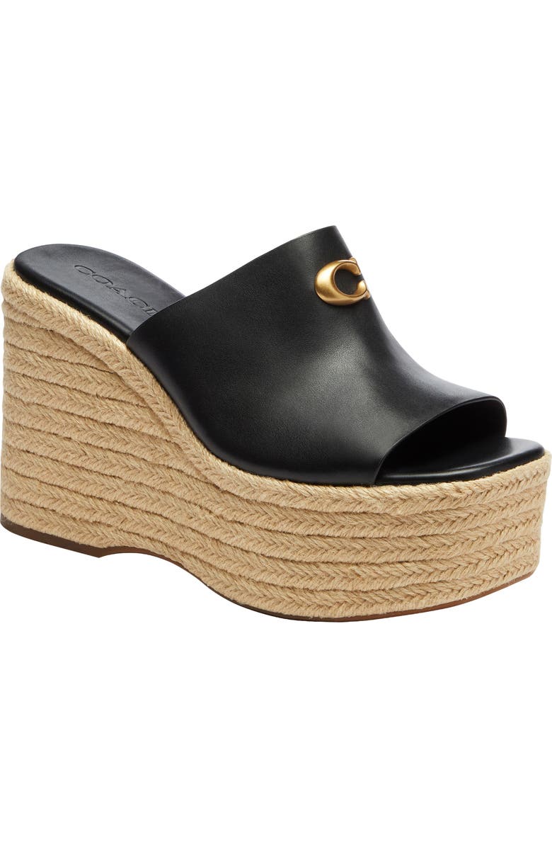 COACH Espadrille Platform Wedge Slide Sandal, Main, color, Black