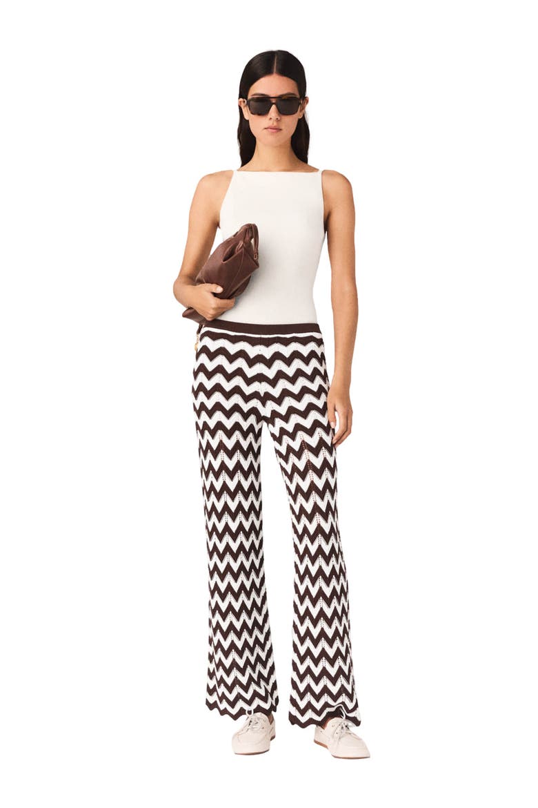 Zigzag crochet trousers, Alternate, color, Brown/white