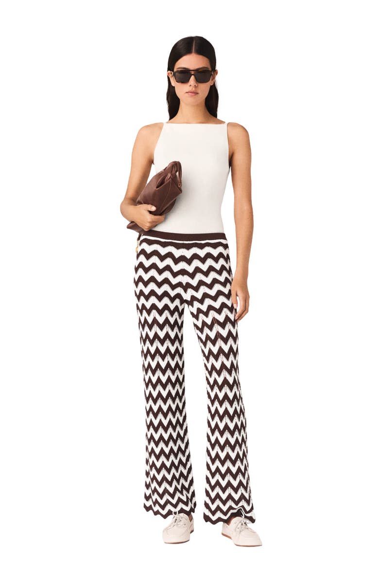 maje Zigzag crochet trousers, Alternate, color, Brown/White
