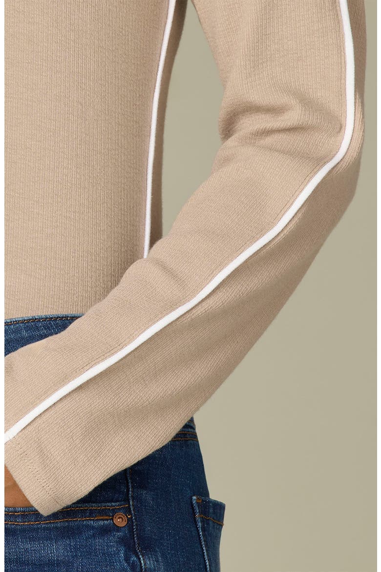 Contrast Piping Long Sleeve Rib T-Shirt, Alternate, color, FLAX/ WHITE
