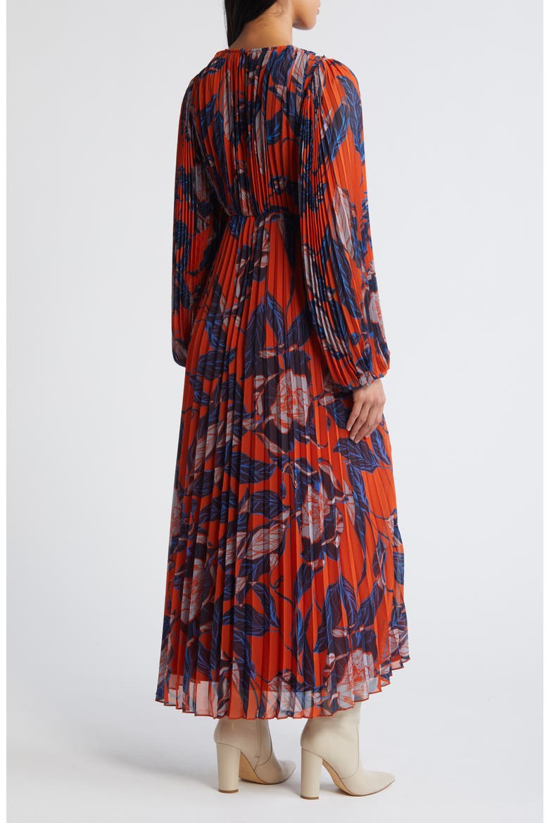 Floral Print Pleated Long Sleeve Dress, Alternate, color, RUST- BLUE LANA FLORAL