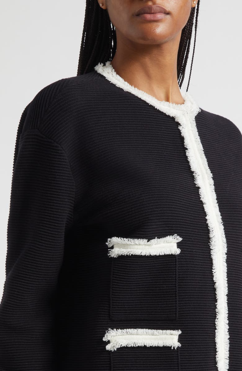 Emporio Armani Oversize Fringe Trim Jacket, Alternate, color, Black