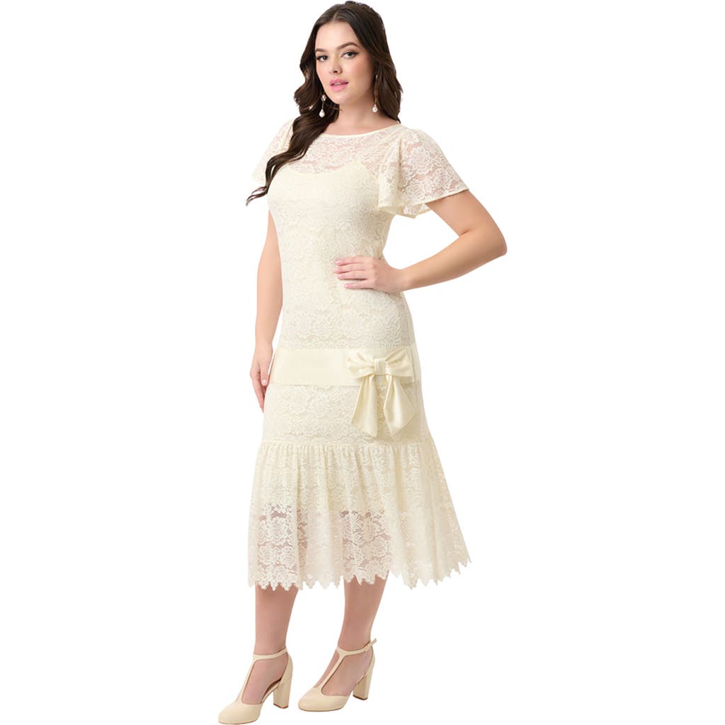 Unique Vintage 1920s Flutter Sleeve Flapper In Ivory