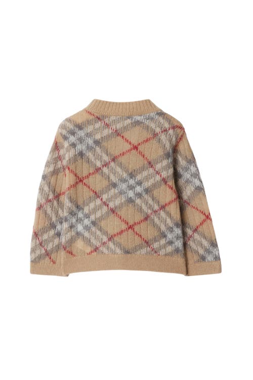 Burberry Check Alpaca Wool Silk Blend Cardigan In Pale Stone