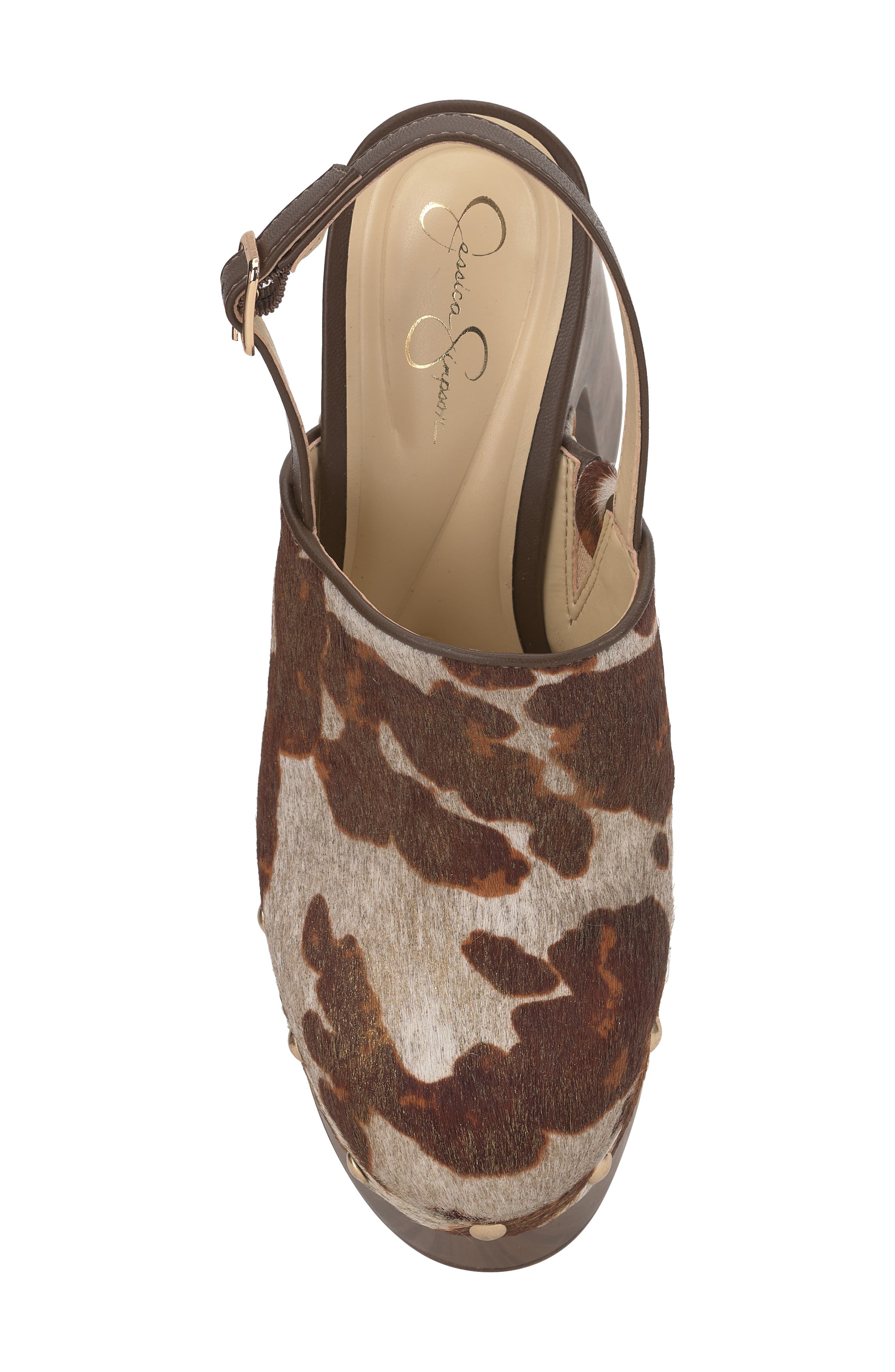 Jessica Simpson Cazea Genuine Calf Hair Slingback Platform Sandal, Alternate, color, Beige/ Gold