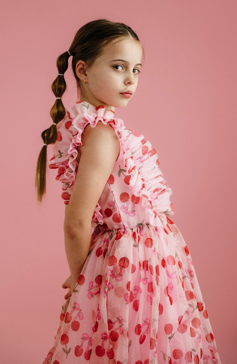 Rock Your Kid Kids' Cherry Print Ruffle Tulle Party Dress, Alternate, color, Cherry Pink