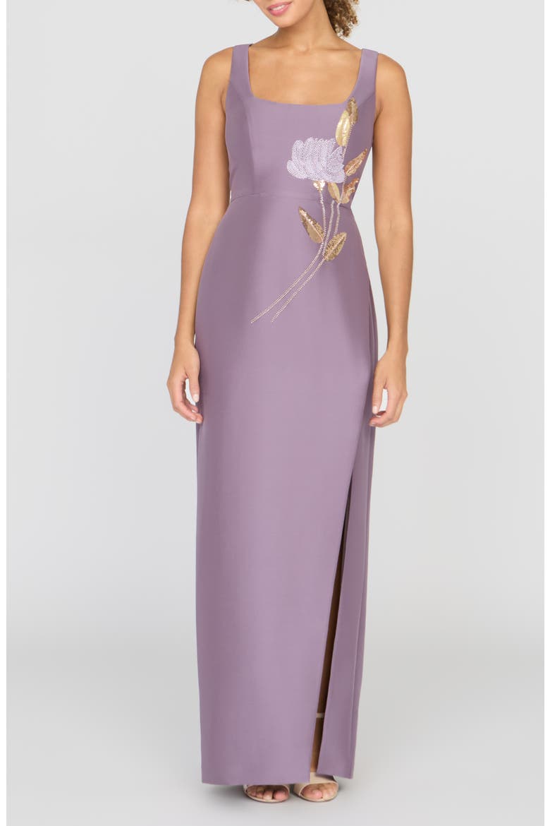 Paloma Beaded Placed Floral Sheath Gown, Main, color, HEATHER