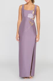 Kay Unger Paloma Beaded Placed Floral Sheath Gown