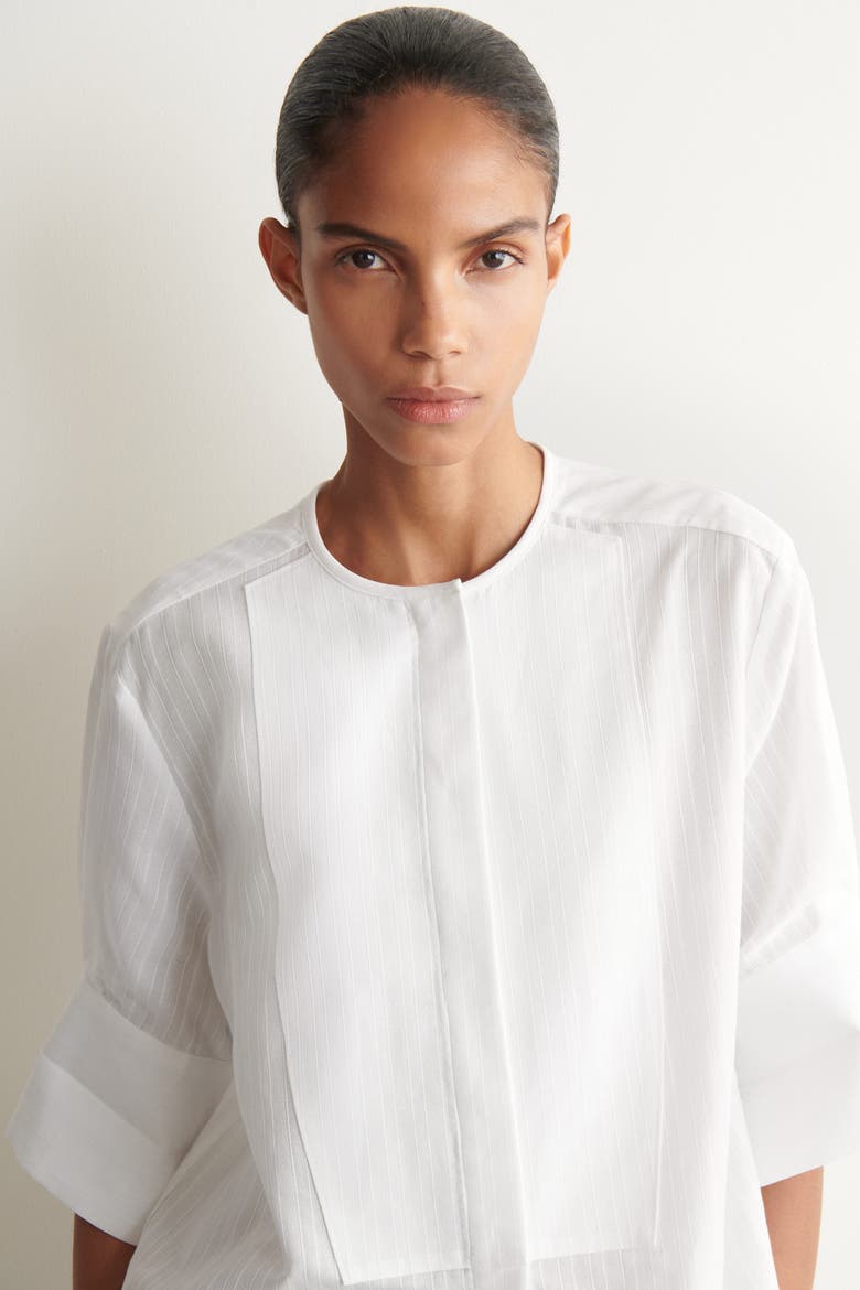 Bib-front Stripe-jacquard Cotton Shirt, Alternate, color, WHITE