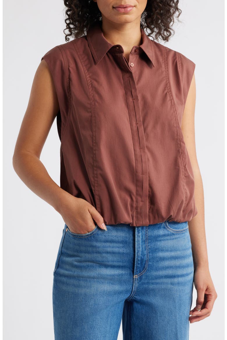 Cap Sleeve Button-Up Shirt, Main, color, CHERRYWOOD