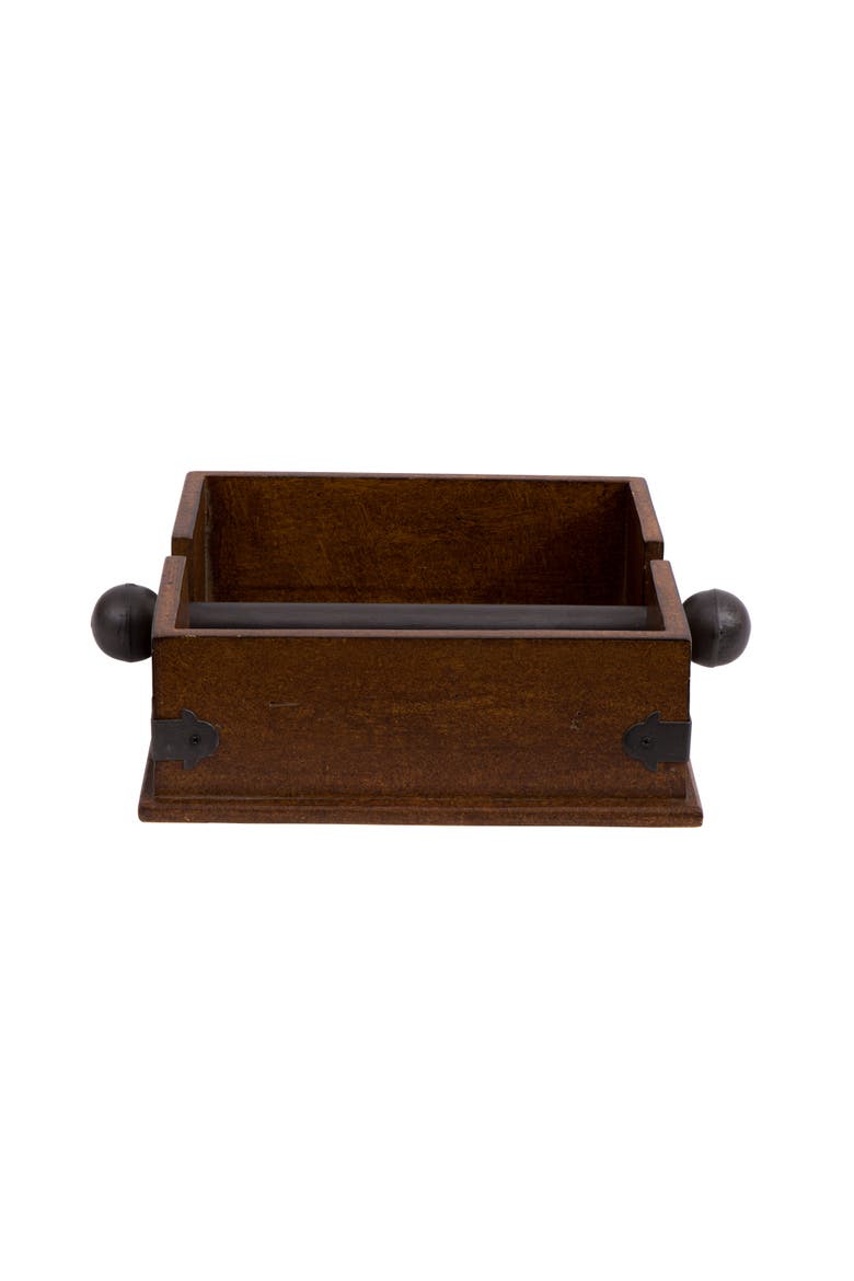 Vintage Wood and Metal Dinner Napkin Holder, Brown and Black, Alternate, color, Brown