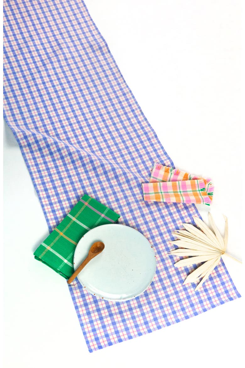 Handwoven Colorful Plaid Cotton Table Runner, Main, color, Blue
