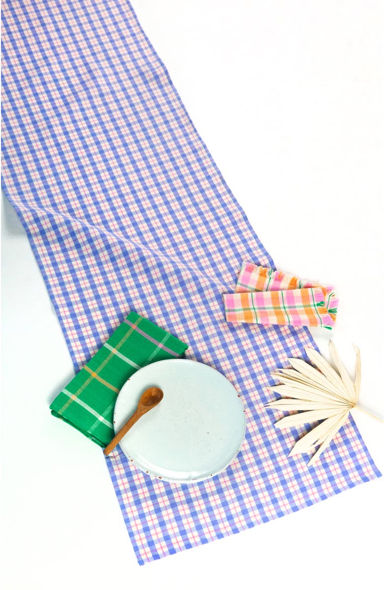 Archive New York Handwoven Colorful Plaid Cotton Table Runner, Main, color, Blue