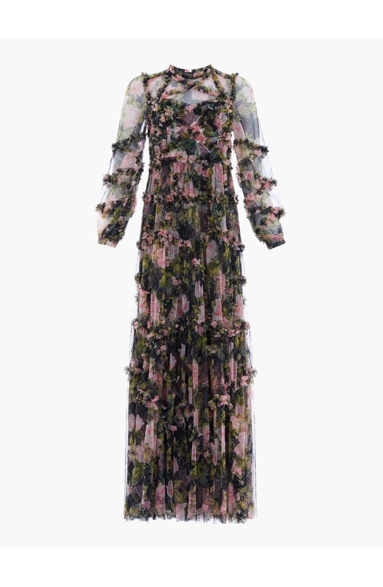 Needle & Thread English Rose Diamond Ruffle Gown, Alternate, color, Graphite