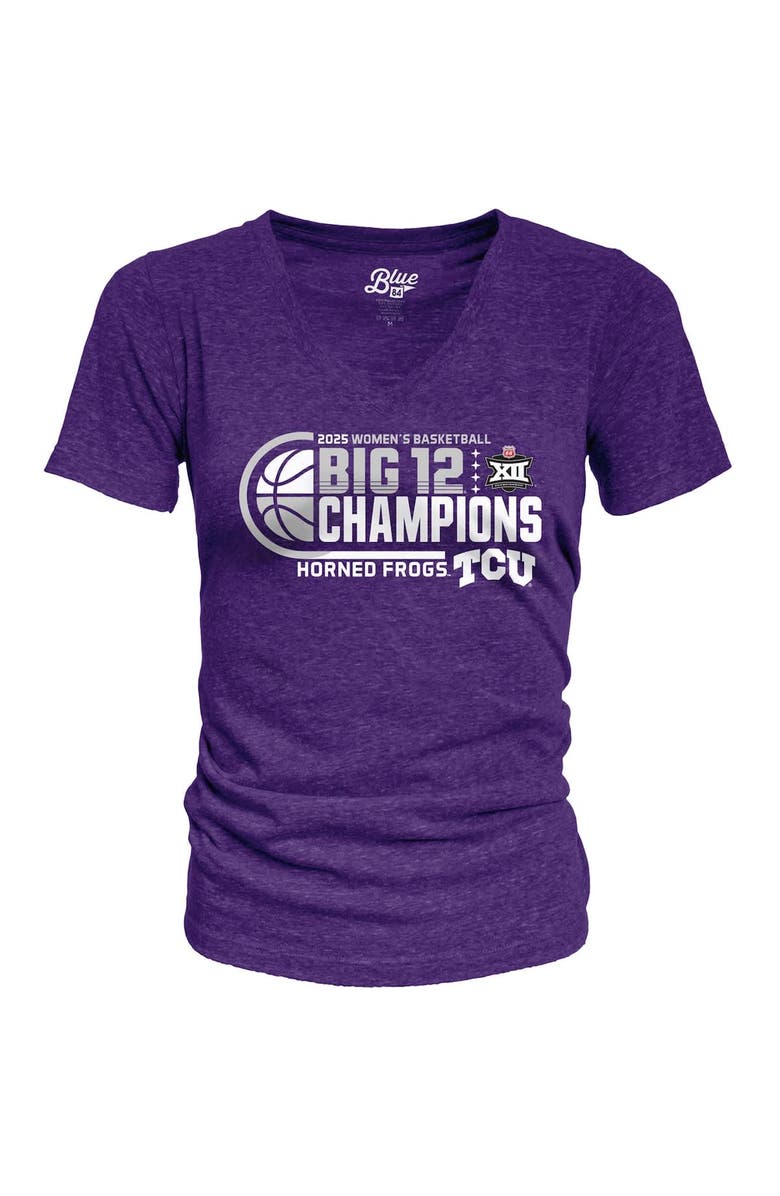 BLUE 84 Women's Blue 84 Purple TCU Horned Frogs 2025 Big 12 Women's Basketball Conference Tournament Champions Locker Room Tri-Blend V-Neck T-Shirt, Alternate, color, 