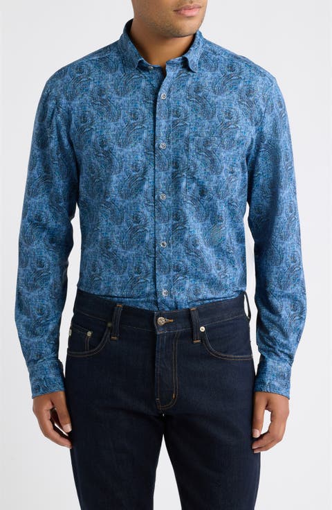 XC+™ Motion Paisley Knit Button-Up Shirt