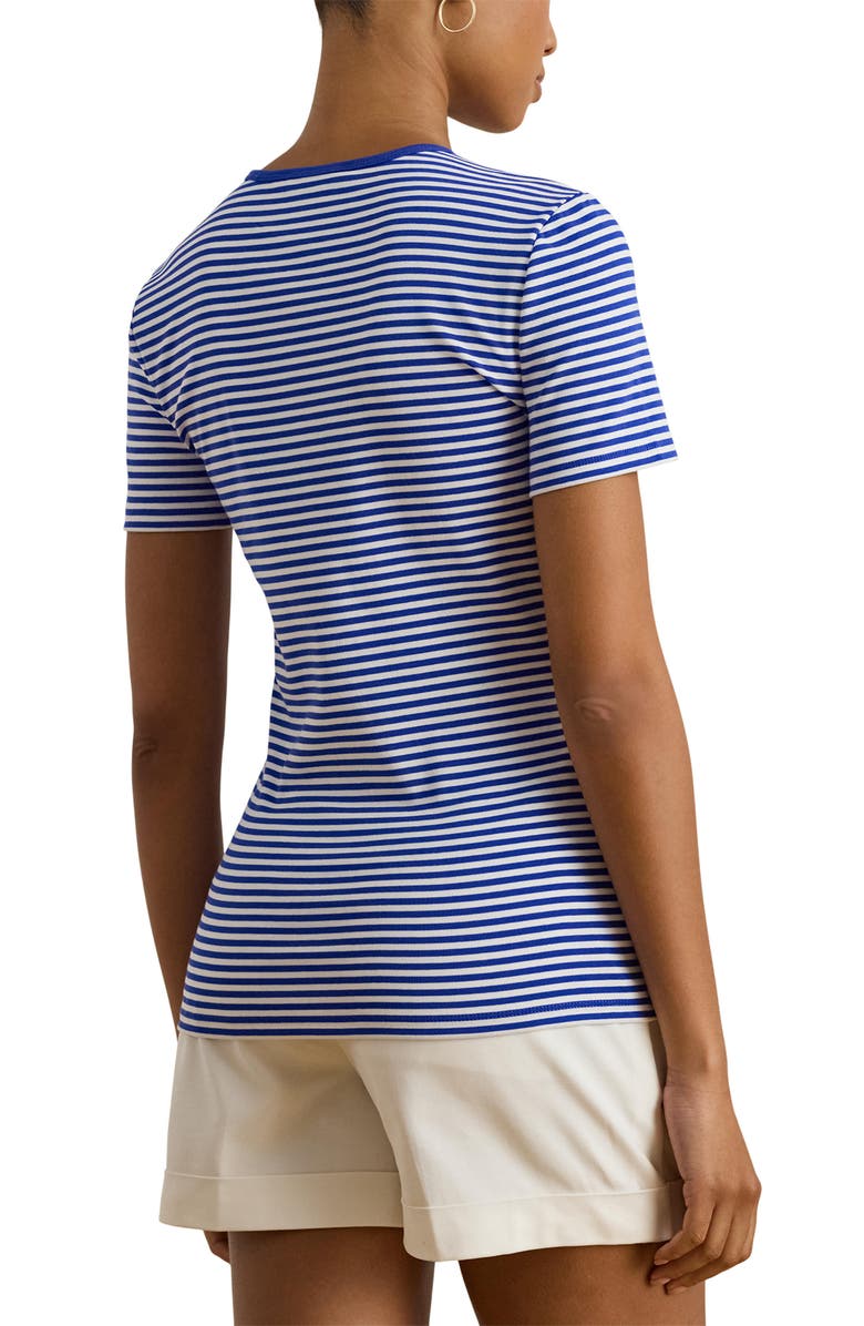 Lauren Ralph Lauren Stripe Cotton Ringer Neck T-Shirt, Alternate, color, Cruise Royal Blue/ White