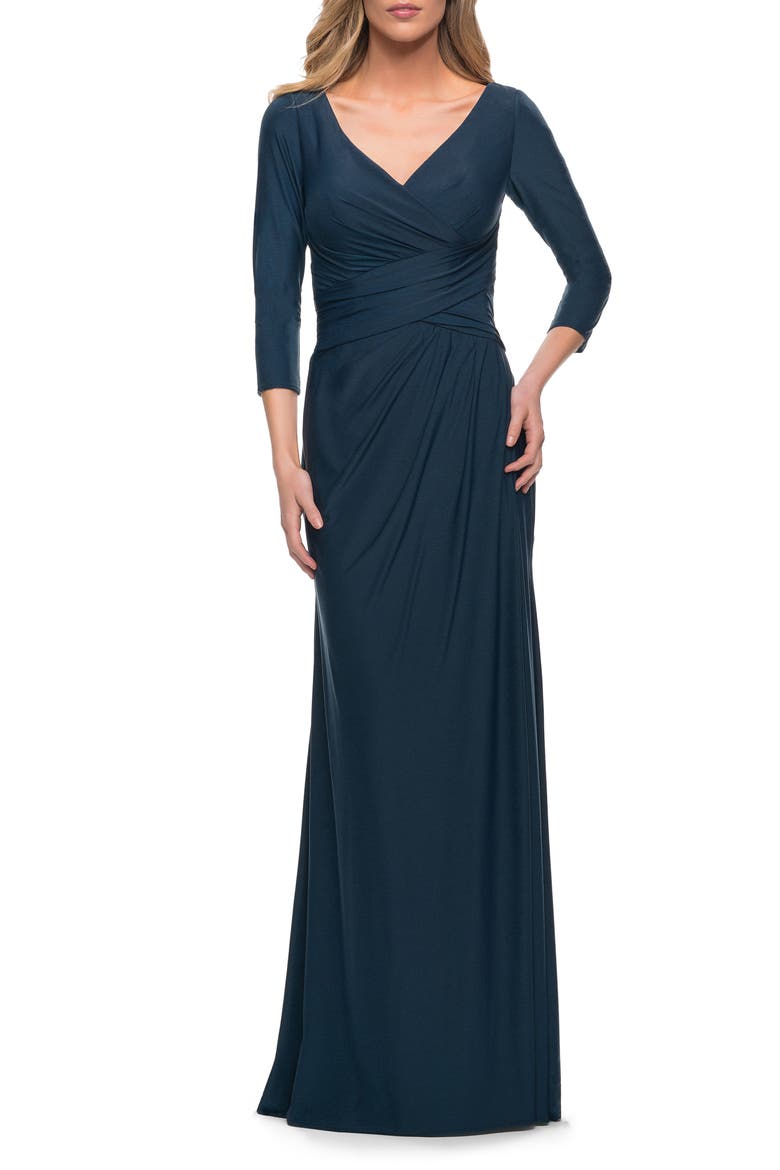 Ruched Bodice Sheath Gown, Main, color, DARK TEAL