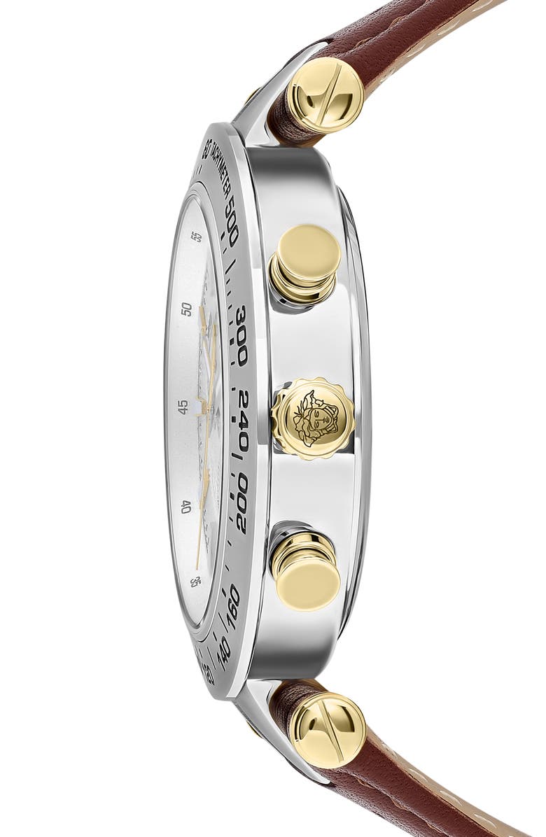 Versace Bold Chronograph Leather Strap Watch, 46mm, Alternate, color, 