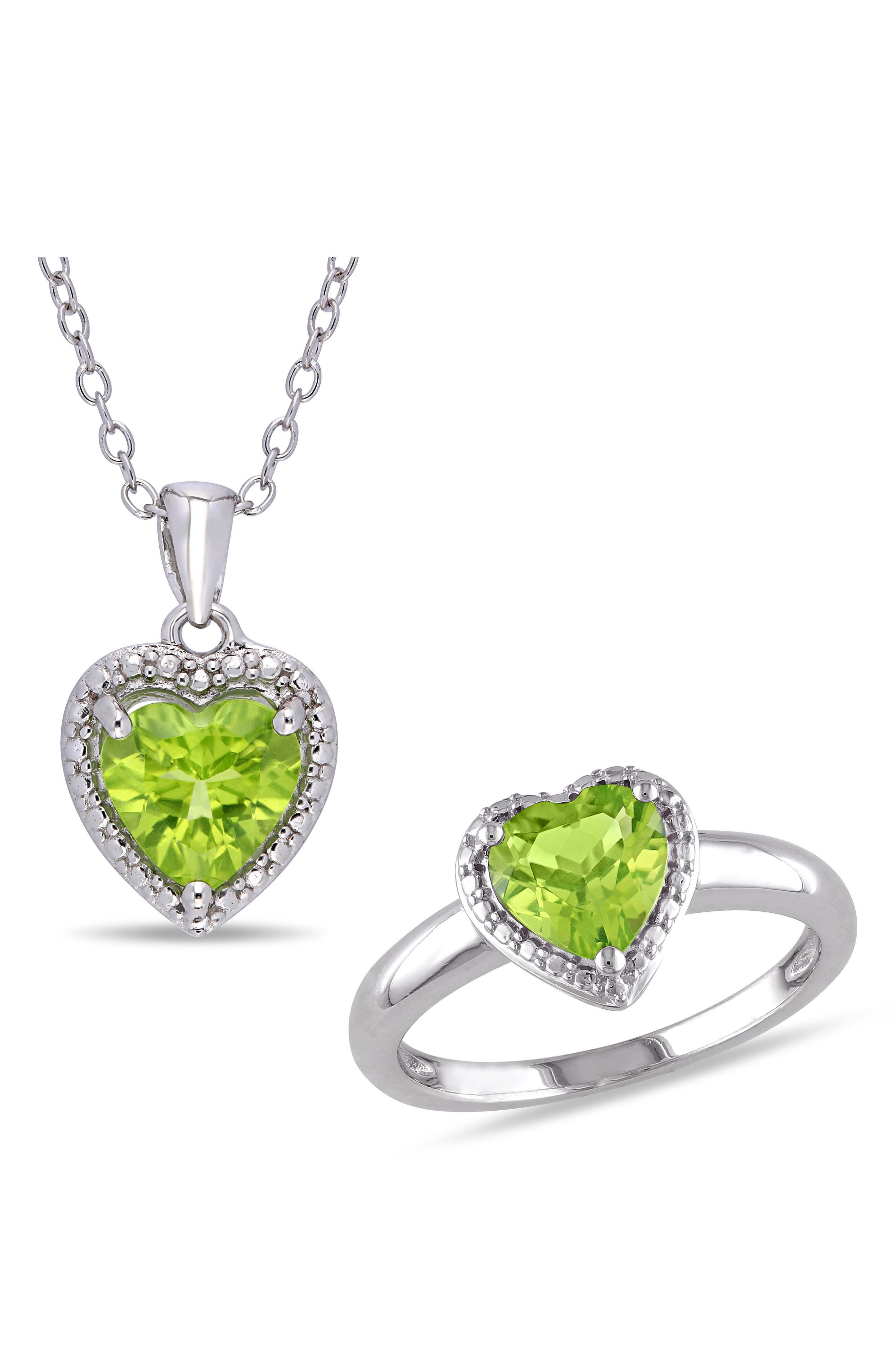 DELMAR Heart-Shaped Peridot Ring & Necklace Set