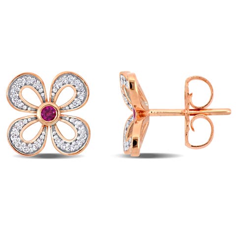 Pink Sapphire & Diamond Vintage Earrings 14K