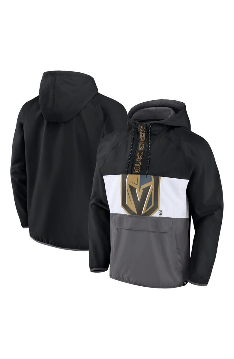 FANATICS Men's Fanatics Branded Black Vegas Golden Knights Flagrant Foul Anorak Raglan Half-Zip Hoodie Jacket, Main, color,