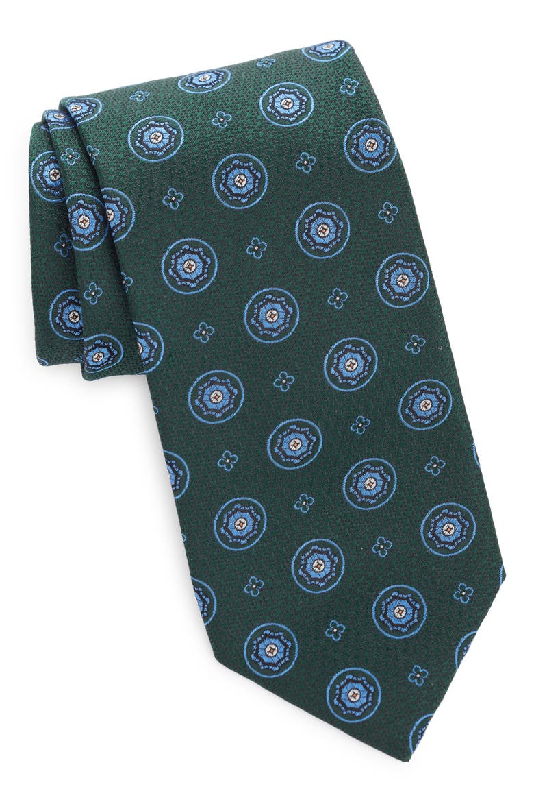 Medallion Silk Tie, Main, color, GREEN