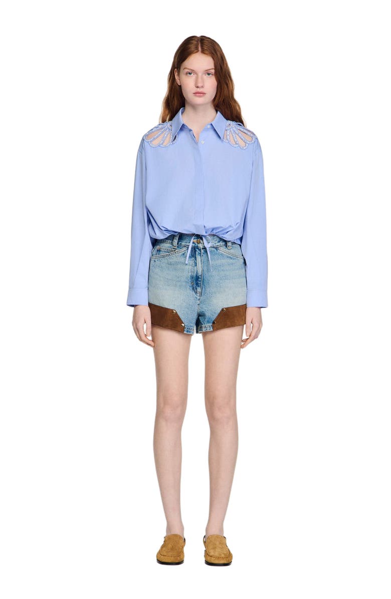 SANDRO Embroidered cotton shirt, Alternate, color, Sky Blue