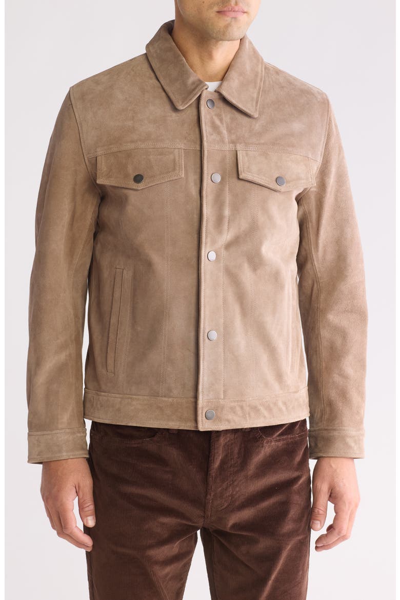 Leather Trucker Jacket, Main, color, TAUPE