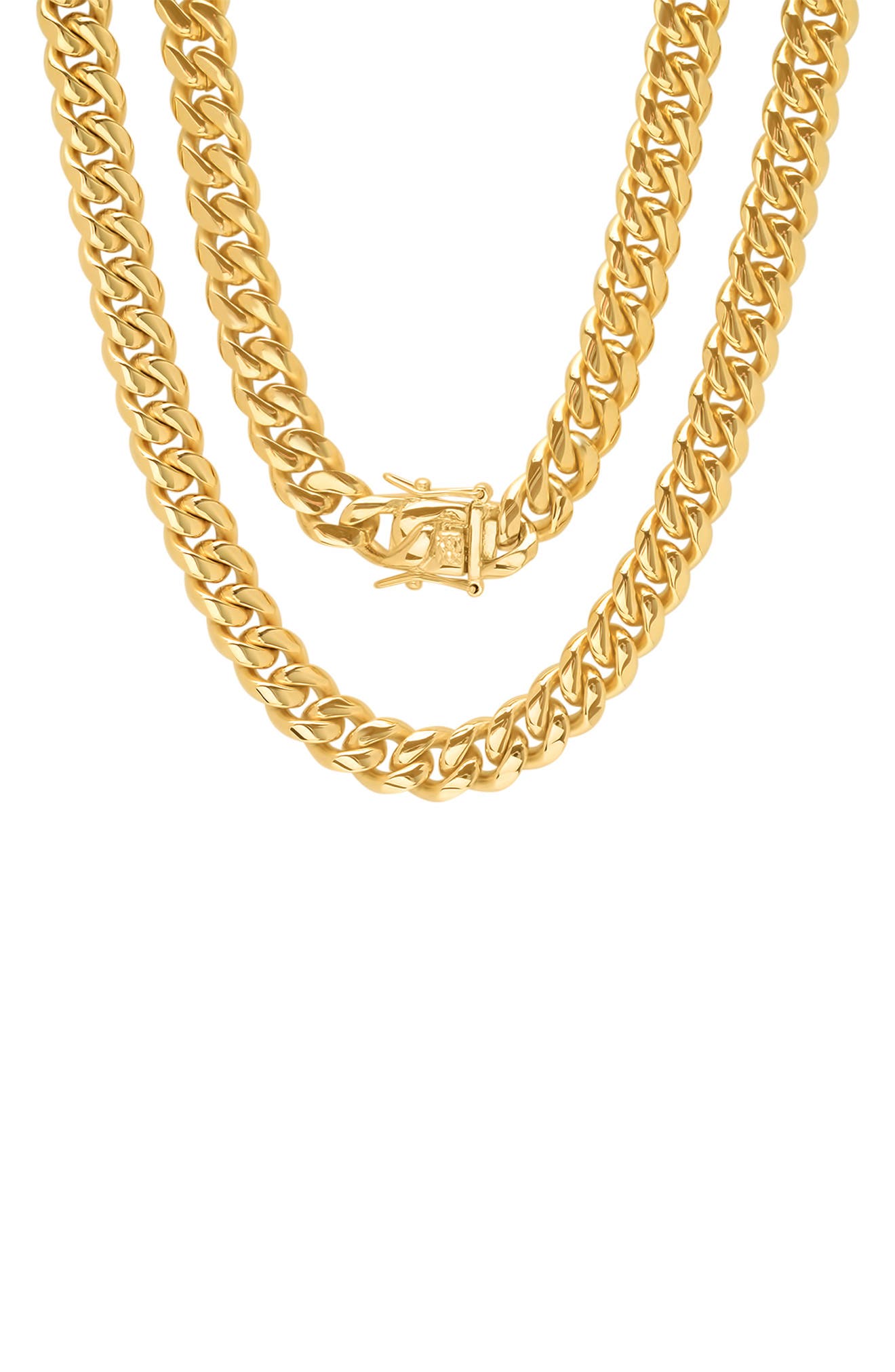 HMY JEWELRY Men's 18K Gold Plated Stainless Steel 24" Curb Chain Necklace