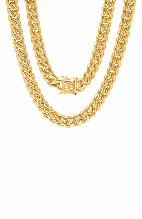 HMY JEWELRY Men's 18K Gold Plated Stainless Steel 24" Curb Chain Necklace
