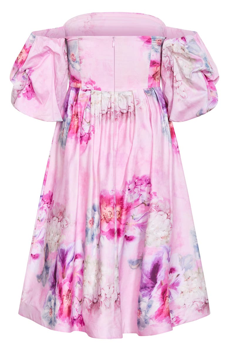 City Chic Rosalee Floral Off the Shoulder Cotton Dress, Alternate, color, Gilded Garden