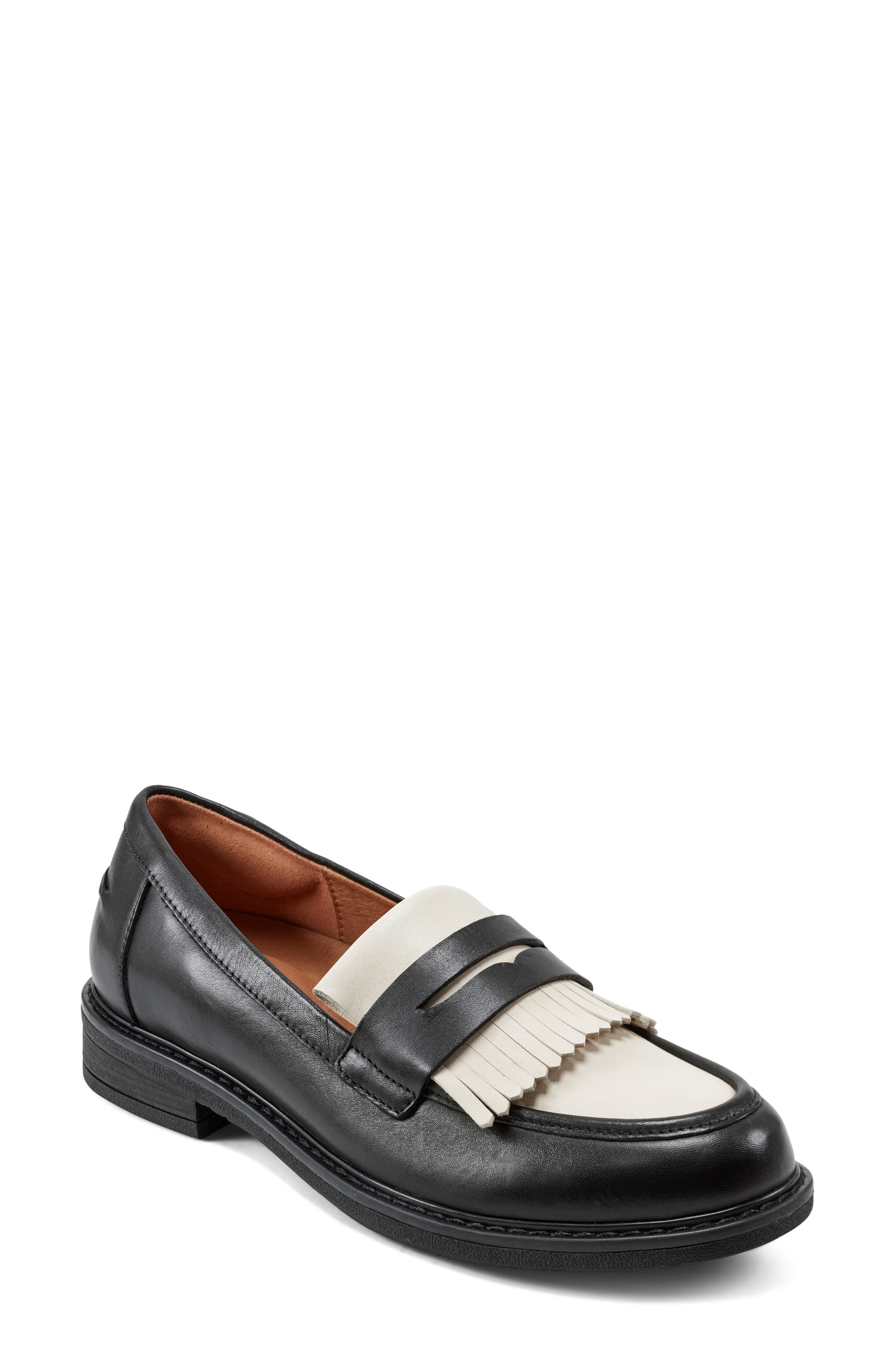 Easy Spirit Jett Fringe Penny Loafer in Black/White 