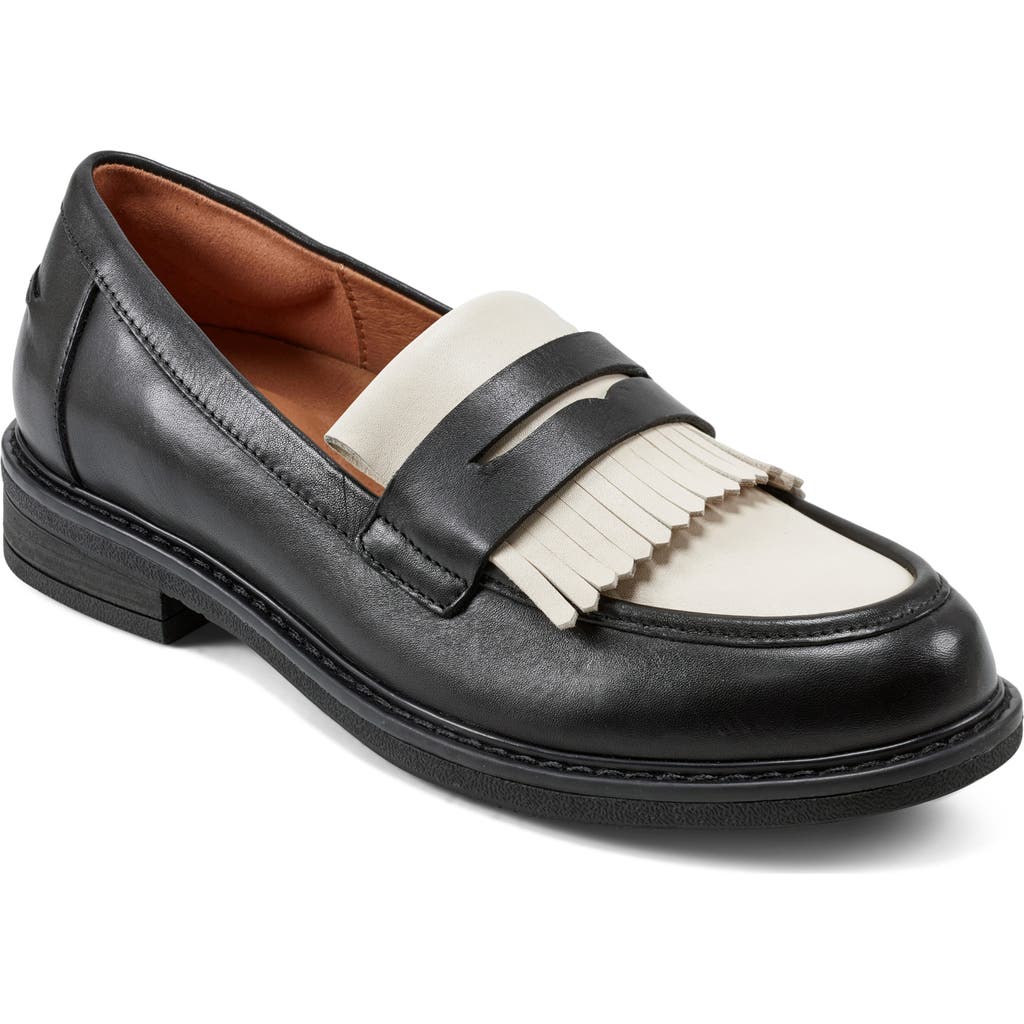 Easy Spirit Jett Fringe Penny Loafer in Black/White