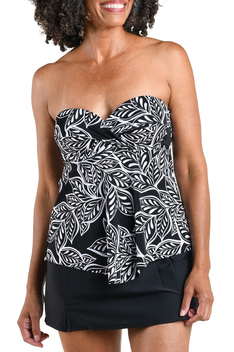 Native Vines Underwire Bandeau Tankini Swim Top, Alternate, color, BLACK
