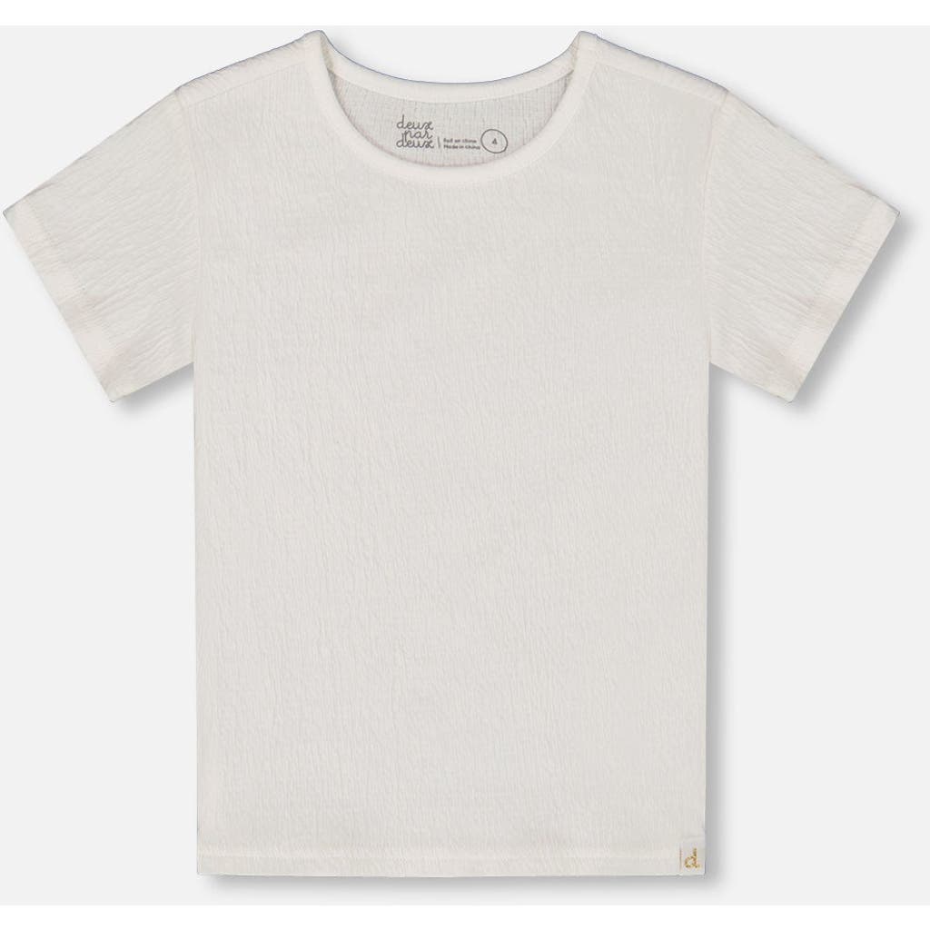 Deux Par Deux Girl's Crinkle Short Sleeve Top White In White