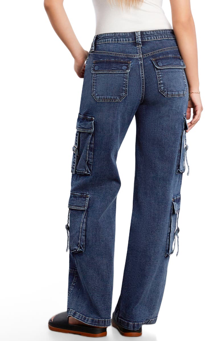 Wash Lab Denim High Waist Straight Leg Cargo Jeans, Alternate, color, Layered Blue